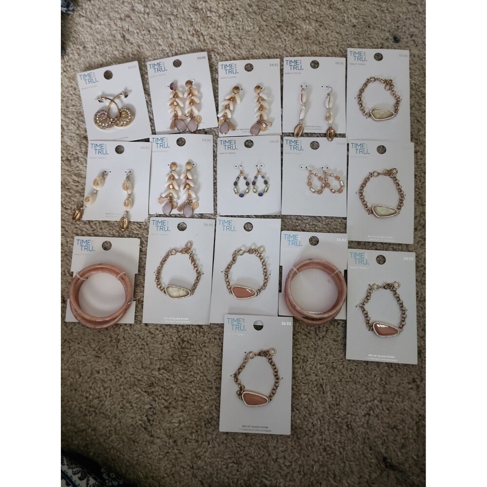 Lot of 14 Time and Tru Fashion Jewelry Earrings Bracelets Bangles Shell NWT